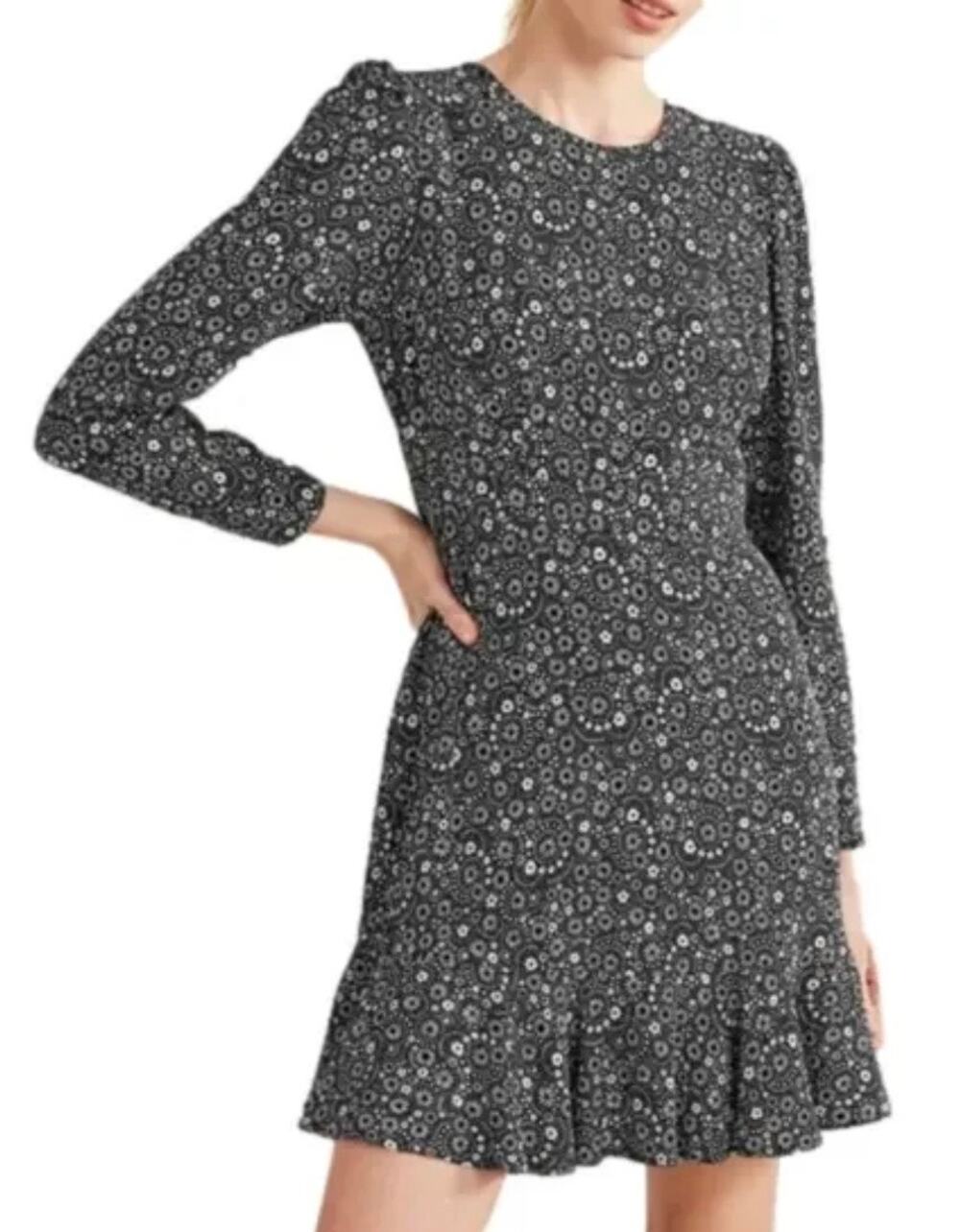 Boden Mini Dress Size 4 Black Dainty Flower Peplum Hem Preppy Country Club NWT